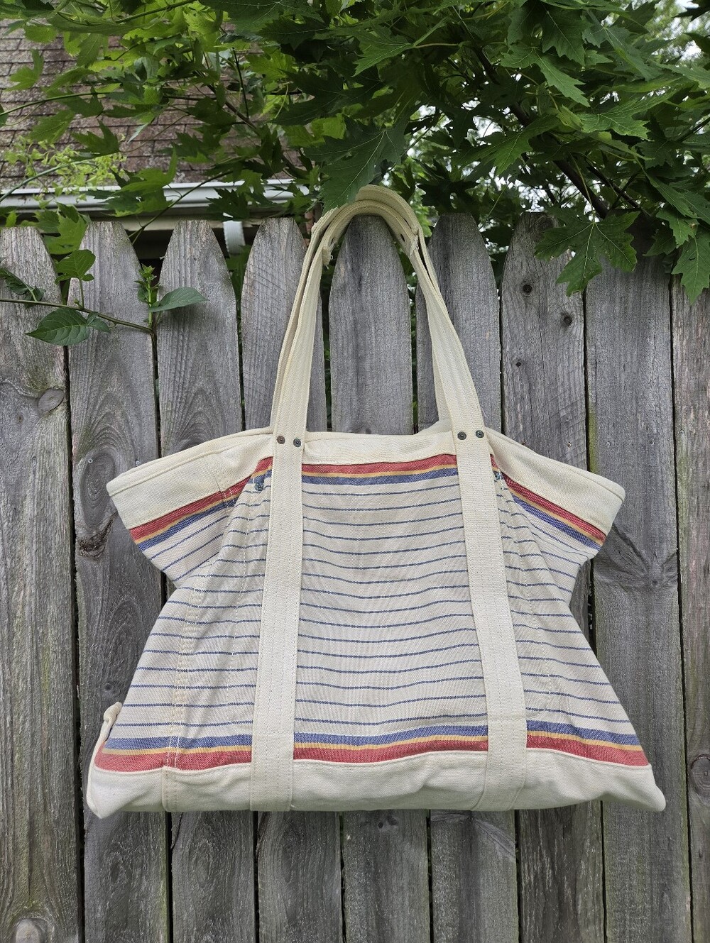 Vintage J. Crew Durable Goods NYC Canvas Striped Beach Tote Bag Boat Bag